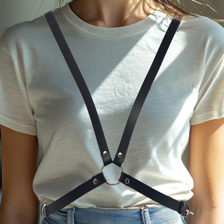 BODIY Punk Body Harness - Black Gothic Leather Waist & Chest Strap Belt - Adjustable Rave Body Jewelry for Women & Girls - Perfect for Halloween, Cosplay, and Gothic Fashion
