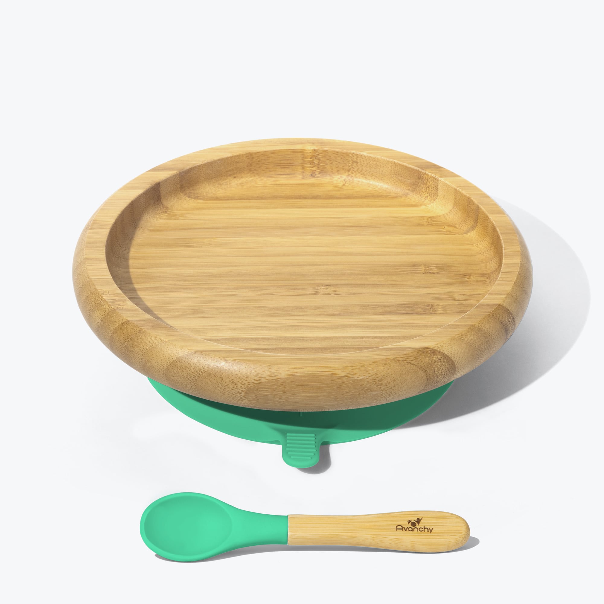 Avanchy Bamboo Suction Baby Plate & Spoon Set - Eco-Friendly Toddler Feeding Dish with Secure Suction Base - Perfect for Baby-Led Weaning, High Chair Meals, and Mess-Free Dining (Green)