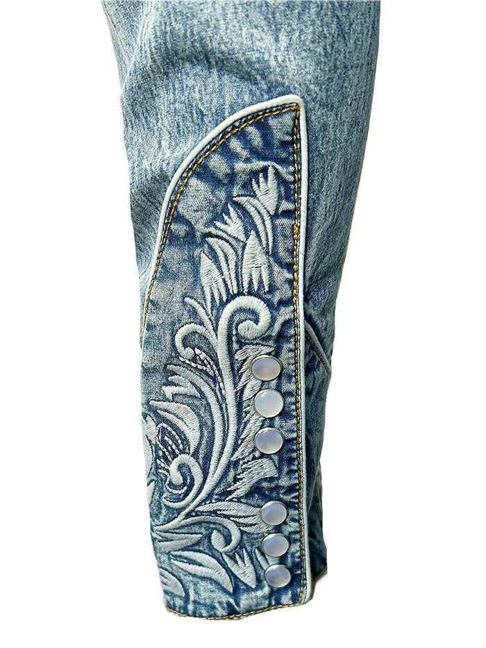 Rockmount 6859 DBLU Vintage Tooling Embroidered Western Shirt for Men - Denim Blue Western Wear for Rodeo, Country Music & Casual Outfits