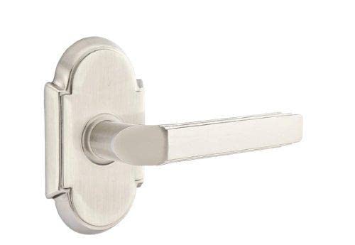 Emtek Passage Door Handle Set - Style 8 Rosette with Milano Lever (Left Hand, Pewter Finish) | Perfect for Bedroom, Bathroom & Interior Doors