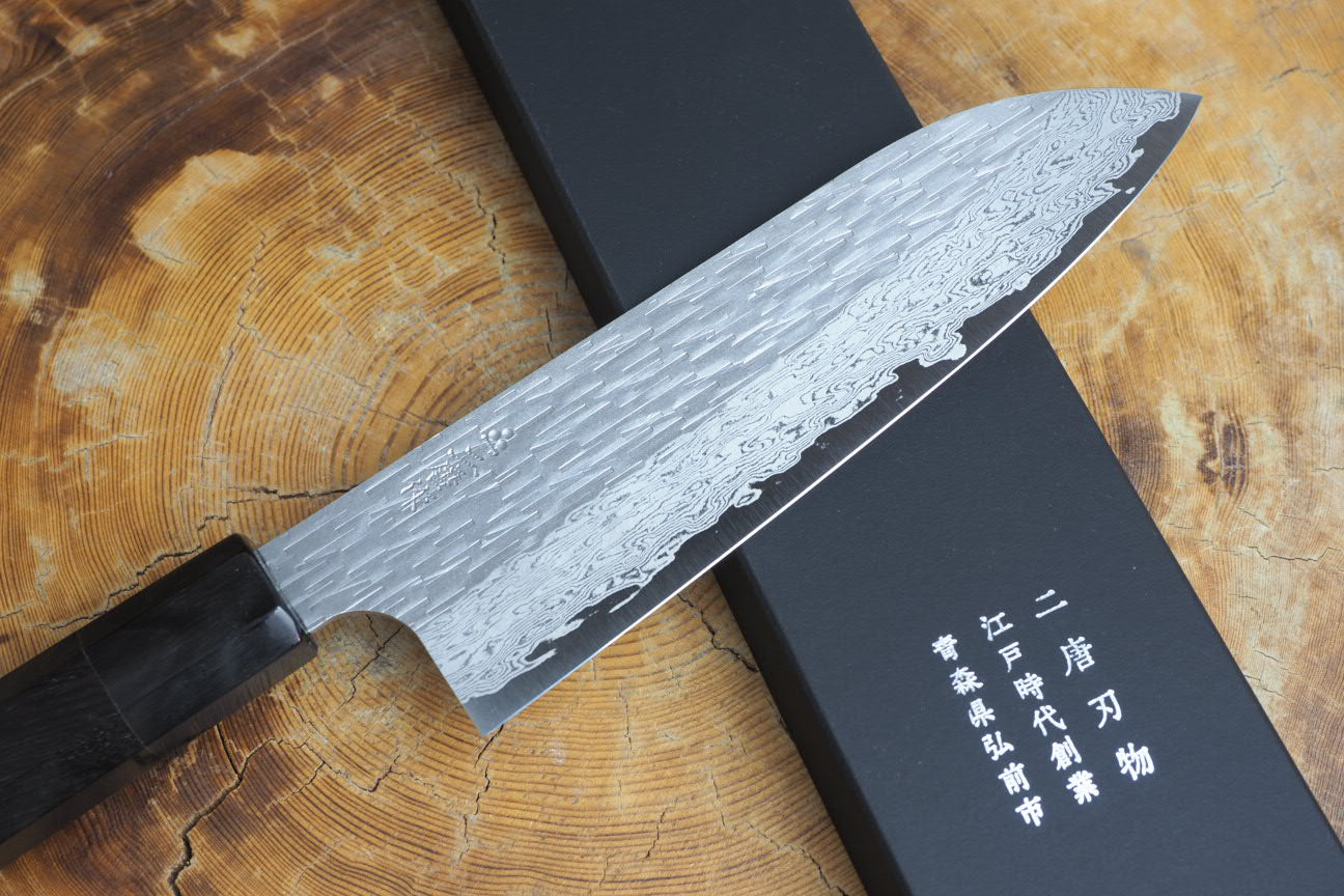 Nigara Hamono VG XEOS Damascus Santoku Knife 17cm with Ebony Handle - Premium Japanese Kitchen Knife for Slicing, Dicing & Chopping Vegetables, Meat & Fish