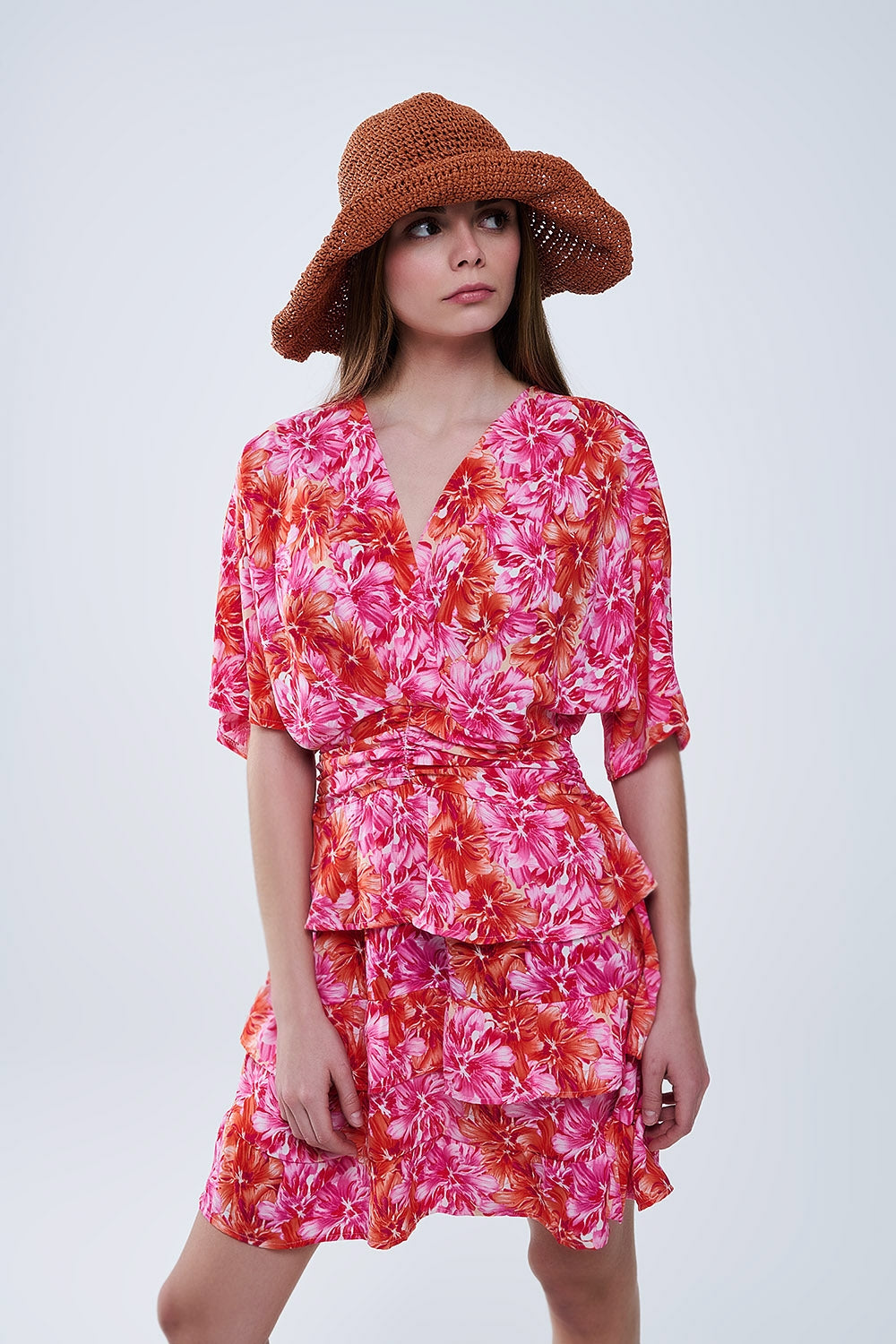 Floral Print Robe in Pink, Orange & Red Tones - Perfect for Summer Dresses, Beach Cover-Ups & Boho Fashion