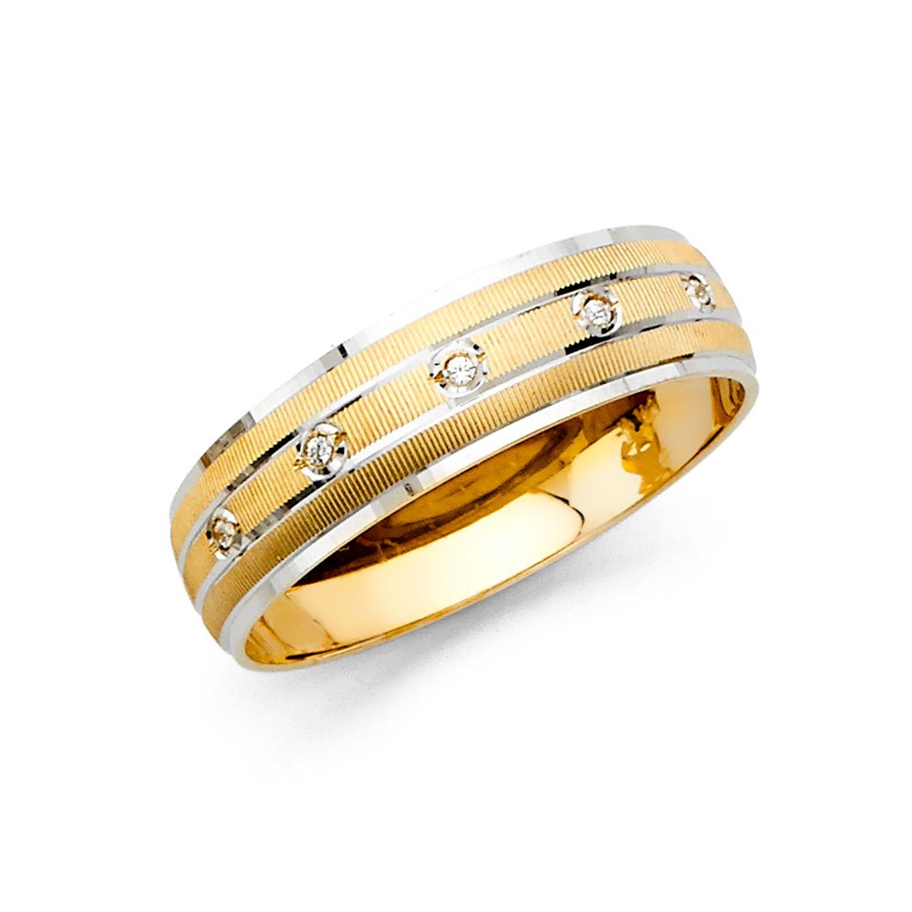 14K White & Yellow Gold Two-Tone Men's Cubic Zirconia Wedding Band Ring - Anniversary Gift for Him, Engagements & Special Occasions