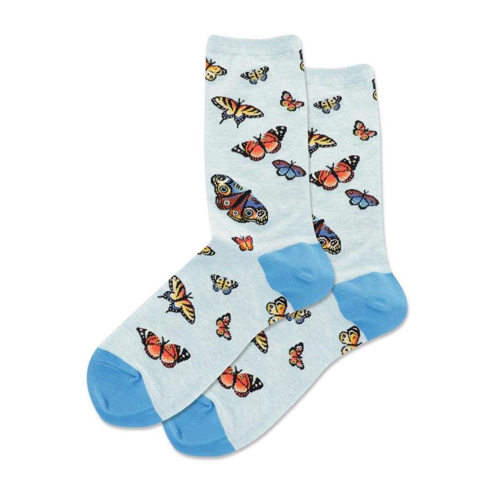 Hotsox Women's Butterfly Crew Socks - 1 Pair (Size 9-11) | Comfortable & Stylish Casual Socks for Everyday Wear, Work, and Gifts