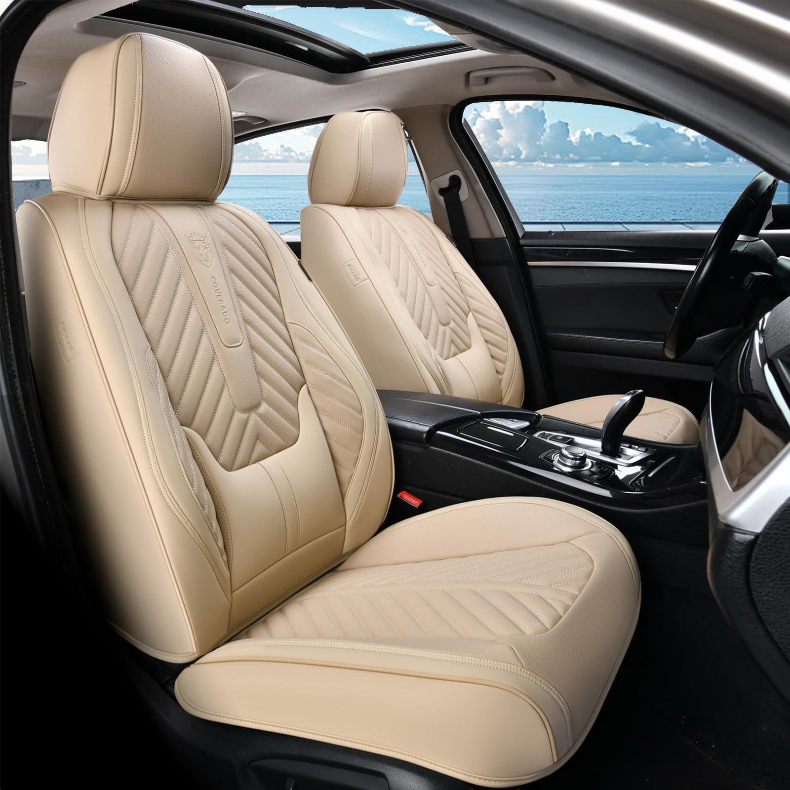 Premium Waterproof Leather Car Seat Covers - Universal Fit for Most Vehicles (Beige) | Front Seat Protectors for Cars, SUVs & Trucks | Durable & Easy to Clean for Daily Commute, Road Trips & Pet Protection