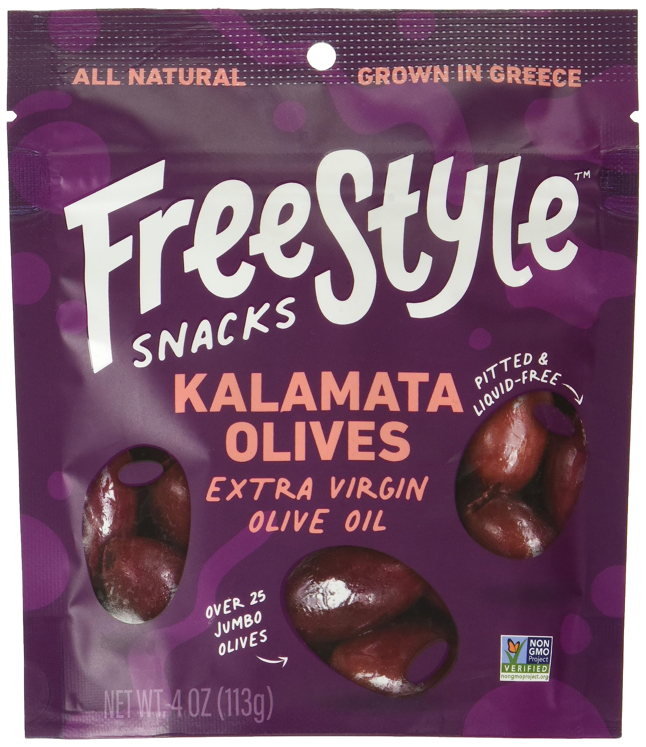 Organic Kalamata Olives 4 oz | Freestyle Snacks | Extra Virgin, Vegan, Gluten-Free | Perfect for Salads, Charcuterie Boards & Mediterranean Recipes