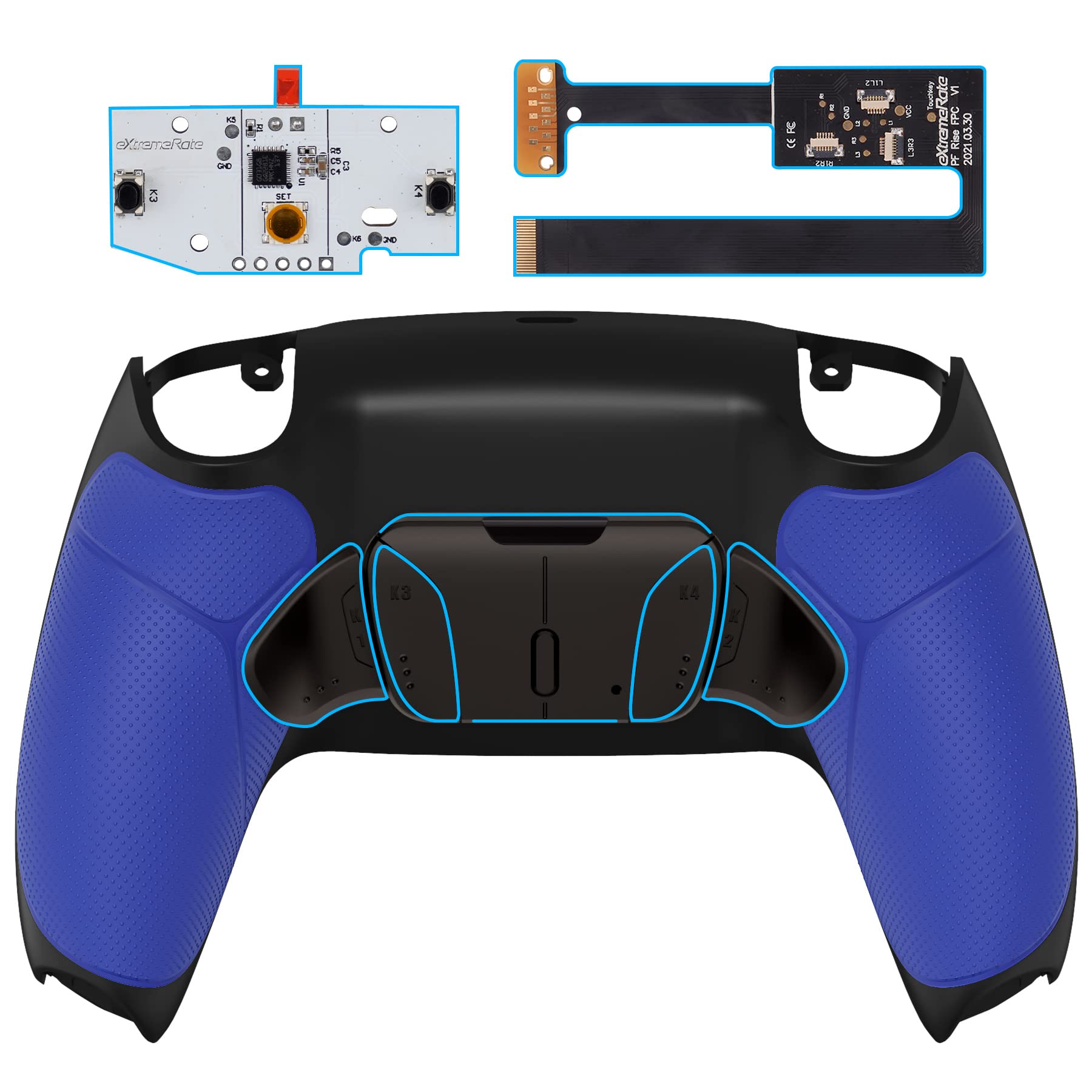 eXtremeRate RISE4 Remap Kit for PS5 Controller BDM-010/020 - Customizable Metal Back Buttons, Upgraded Mapping Board & Rubberized Grip Back Shell Case (Berlin Blue) - Perfect for Competitive Gaming, FPS, and Enhanced PS5 Controller Performance