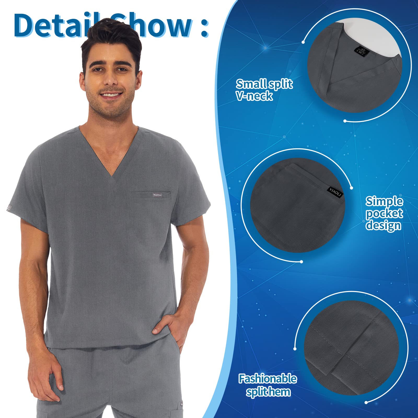 VIAOLI Men's Athletic Scrub Set - V-Neck Top & Yoga Jogger Pants with 8 Pockets for Medical Professionals | Comfortable Nursing Uniform for Doctors, Nurses & Healthcare Workers | Perfect for Hospital Shifts, Clinics & Long Work Hours