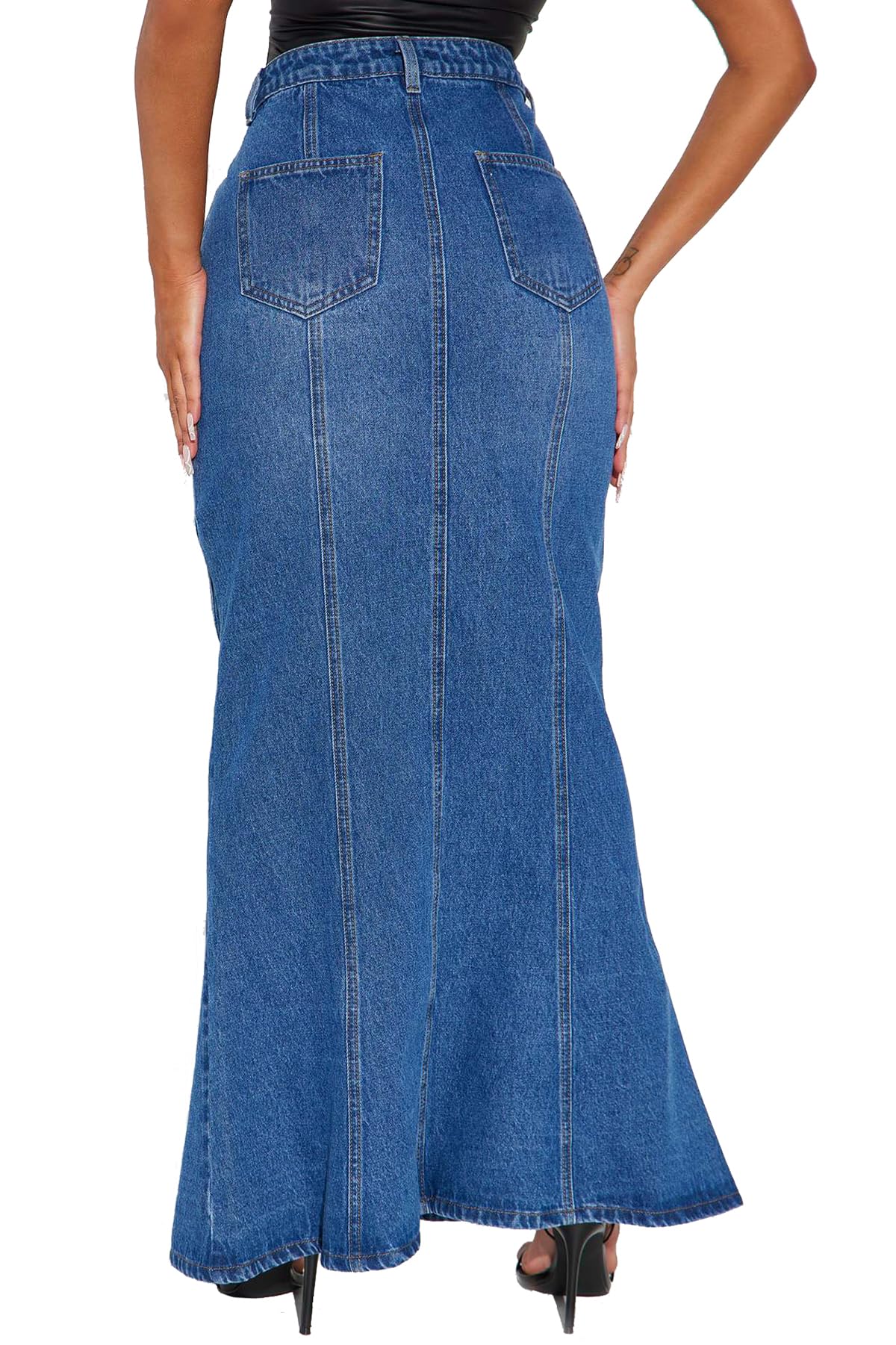 Women's High Waisted Denim Maxi Skirt - Casual Fishtail Bodycon Jean Skirt for Women | Perfect for Summer Outfits, Beach Vacations & Date Nights