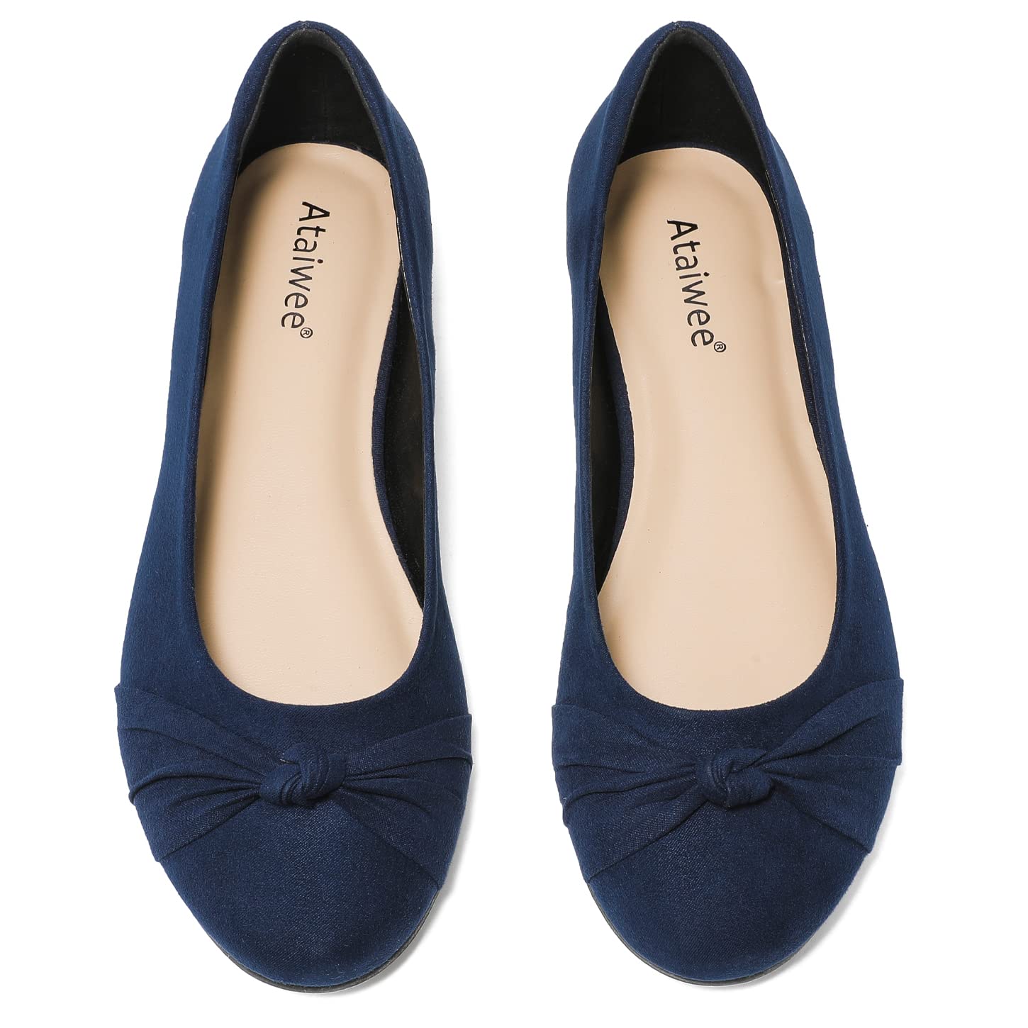 Ataiwee Women's Wide Width Ballet Flats - Comfortable Round Toe Classic Black Slip-On Shoes for Work, Travel & Everyday Wear