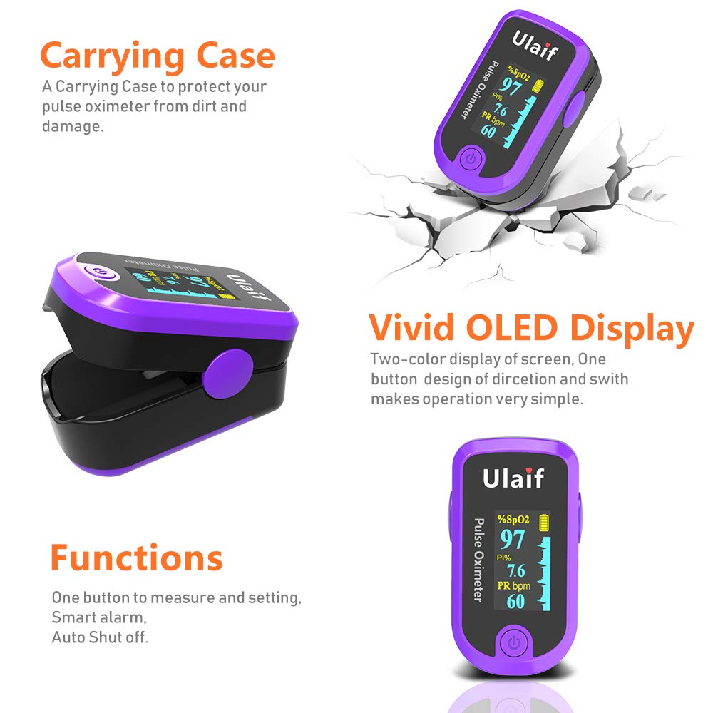 Pulse Oximeter with OLED Display - Fingertip Blood Oxygen Saturation Monitor (SpO2) - Includes Carrying Case, Batteries & Lanyard - Perfect for Home Use, Travel, and Health Monitoring