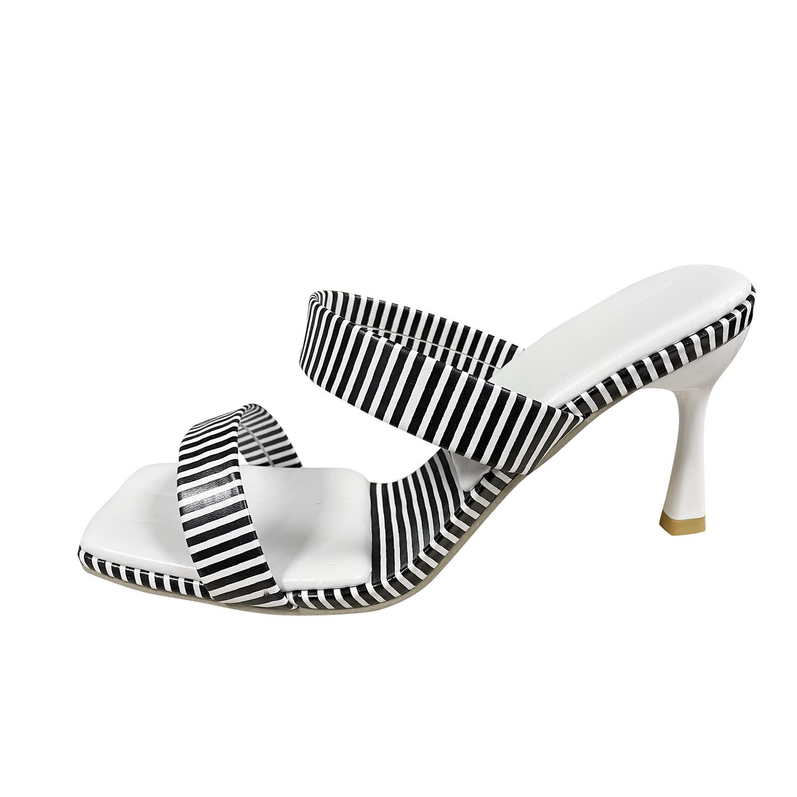 Women's Fashion Leather High Heel Sandals - Striped Design Copper Strappy Slippers for Summer Outfits & Beach Vacations