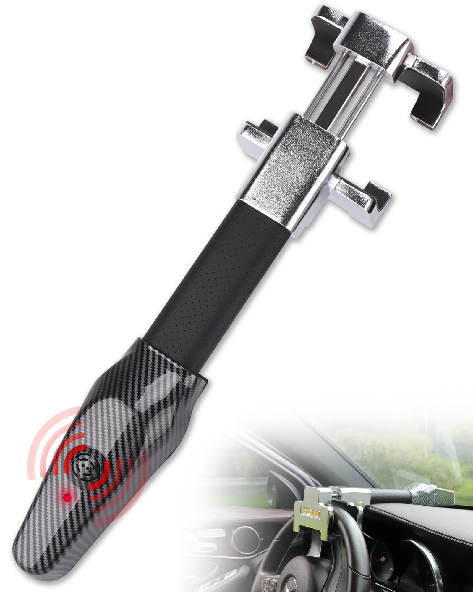 Tevlaphee Heavy Duty Steering Wheel Lock with Alarm - Anti-Theft Car Security Device, Universal Fit for Vehicle, Truck, Van, SUV - Perfect for Parking and Overnight Protection