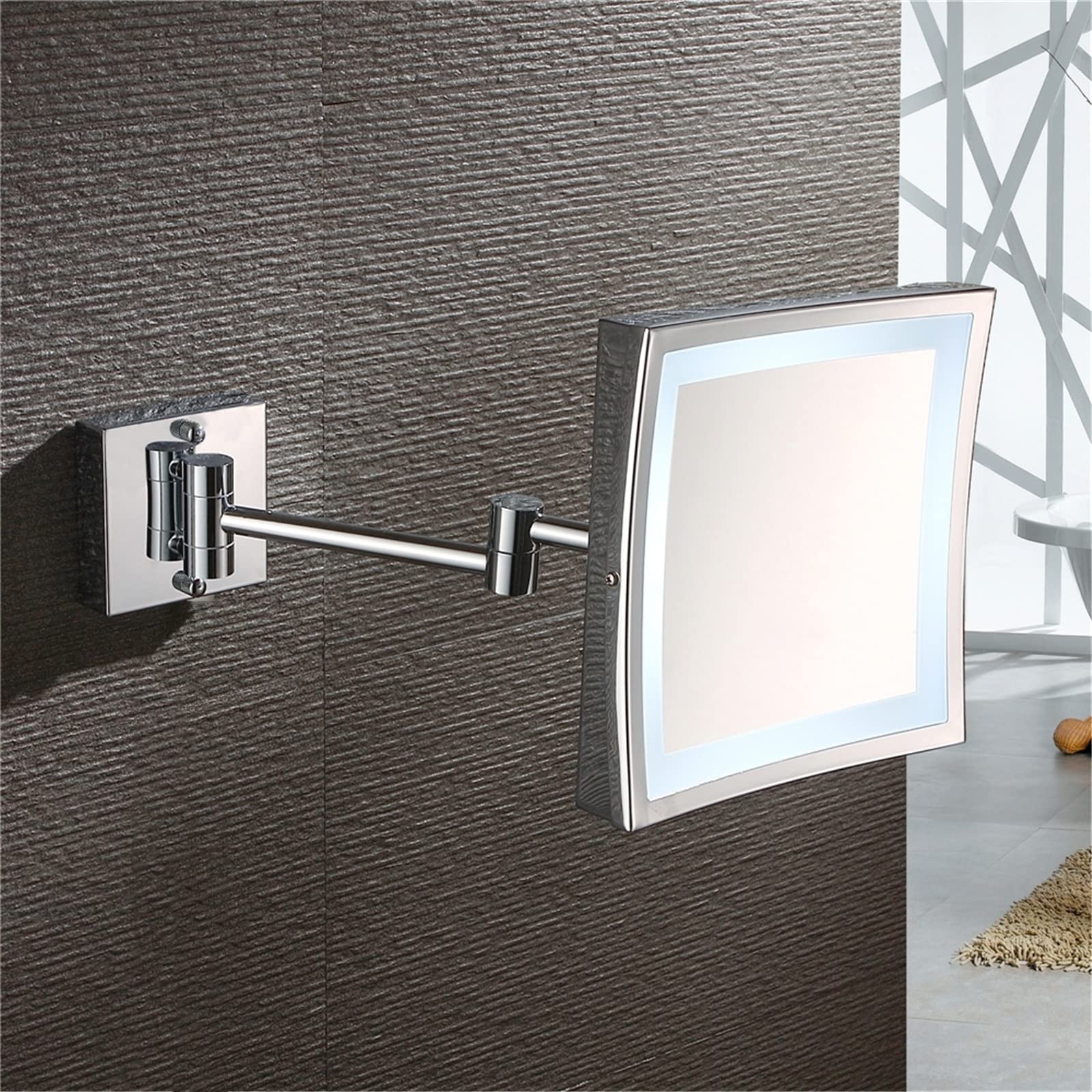 Premium LED Bathroom Makeup Mirror with Lights - 3X Magnification, Wall Mounted & Rotatable Vanity Mirror for Shaving & Makeup - Extendable Design with Brass Plug (Nickel Finish, Hardwired) - Perfect for Home Bathroom, Salon & Dressing Room