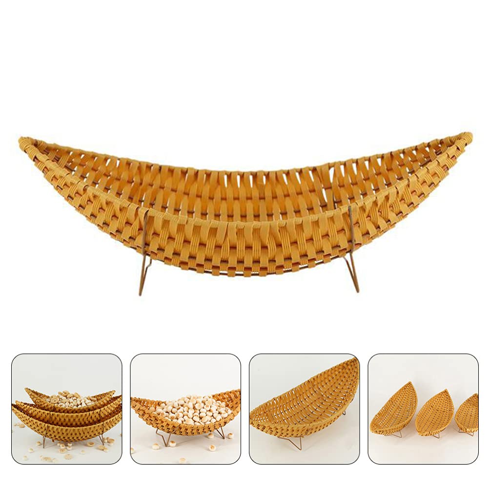 Eco-Friendly Rattan Storage Basket - Decorative Woven Bread & Snack Serving Bowl - Handmade Plastic Wicker Basket for Kitchen, Dining & Home Organization - Perfect for Fruits, Groceries, and Craft Storage
