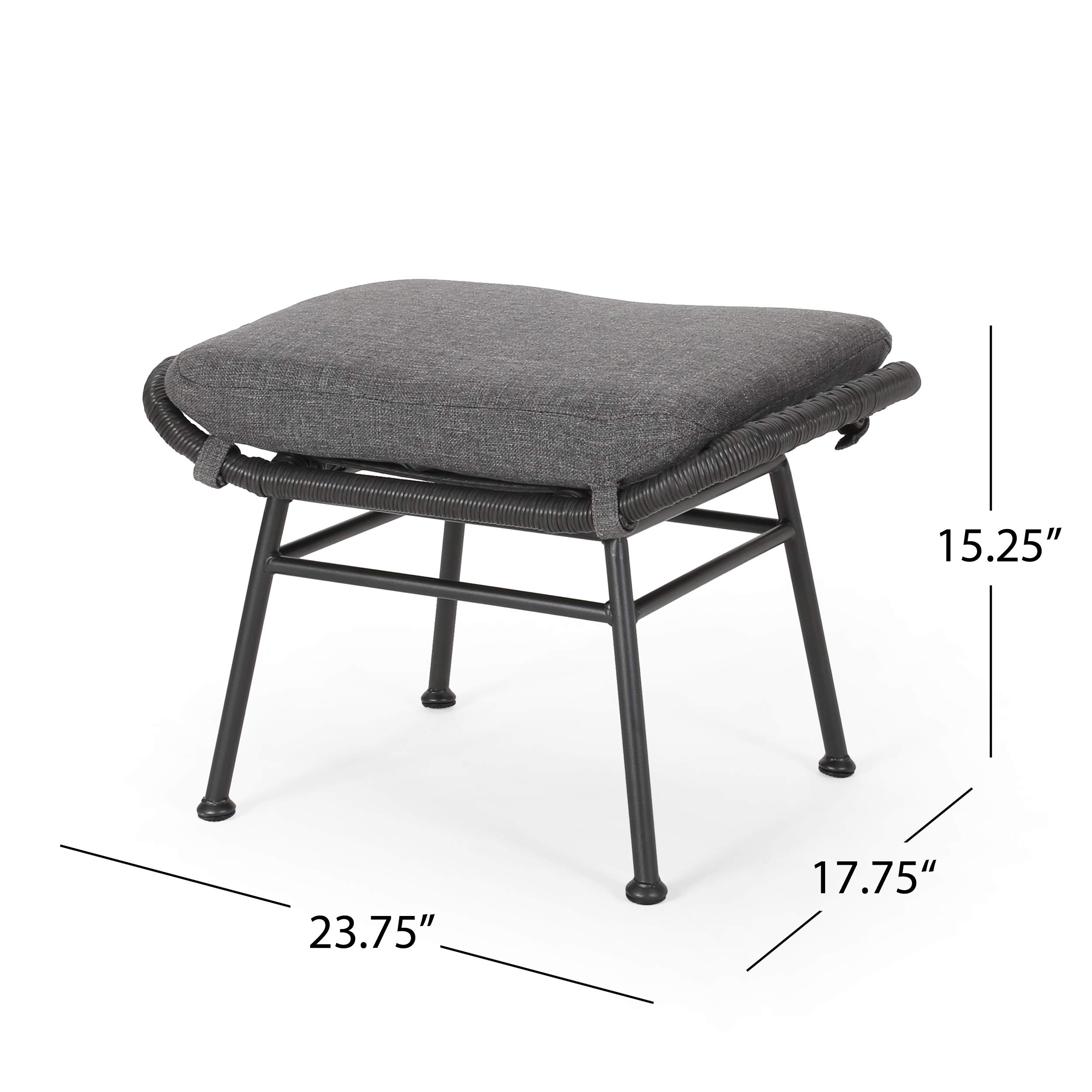 Modern Boho Wicker Ottoman Set of 2 - Gray, Dark Gray & Black - Outdoor Patio Furniture for Lounge, Garden, or Poolside Decor - GDFStudio by Great Deal Furniture