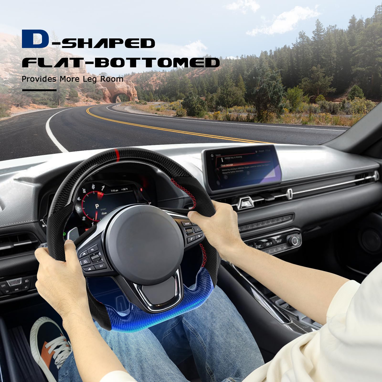 Premium Real Carbon Fiber D-Shaped Flat-Bottom Steering Wheel for 2019-2022 Toyota GR Supra - Nappa Perforated Leather Grip - Racing & Street Performance Upgrade