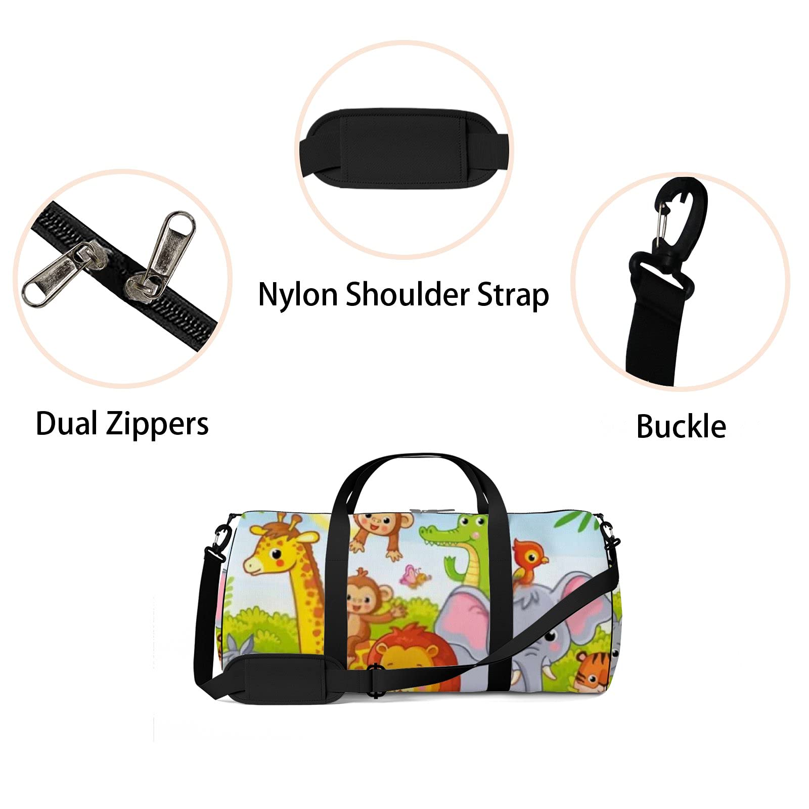 Waterproof Jungle Animal Print Sports Tote Bag - Cute Cartoon Kawaii Gym Bag with Shoulder Strap & 2 Side Pockets for Men Women | Perfect for Travel, Workout, School & Daily Use