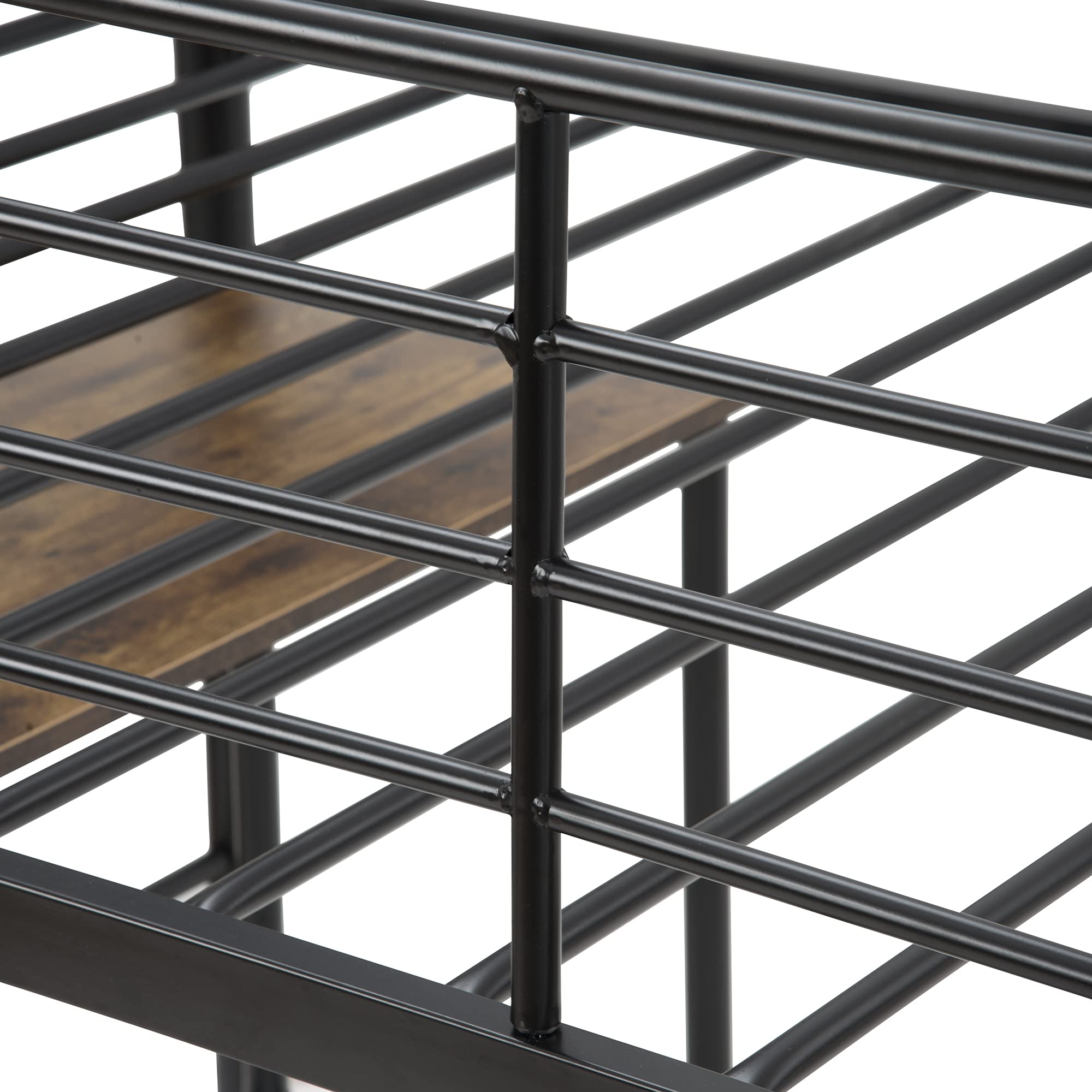 Knocbel Twin Loft Bed with Mobile Desk & Storage Shelves - Sturdy Metal Platform Bed Frame with Guardrails, Ladder & 16 Slats - Supports 200lbs - Space-Saving Solution for Kids, Teens & Small Bedrooms (Black)