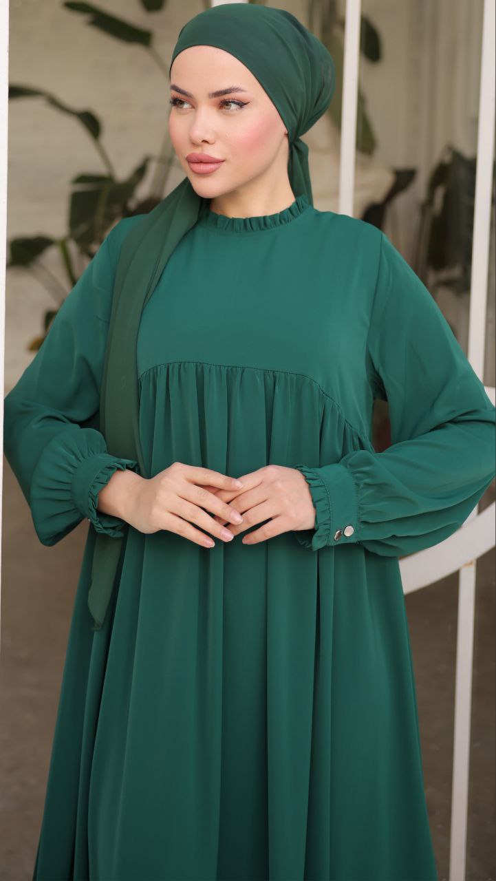 Elegant Gathered Sleeve Long Maxi Abaya Dress for Women - Modest Islamic Clothing for Prayer, Special Occasions & Everyday Wear