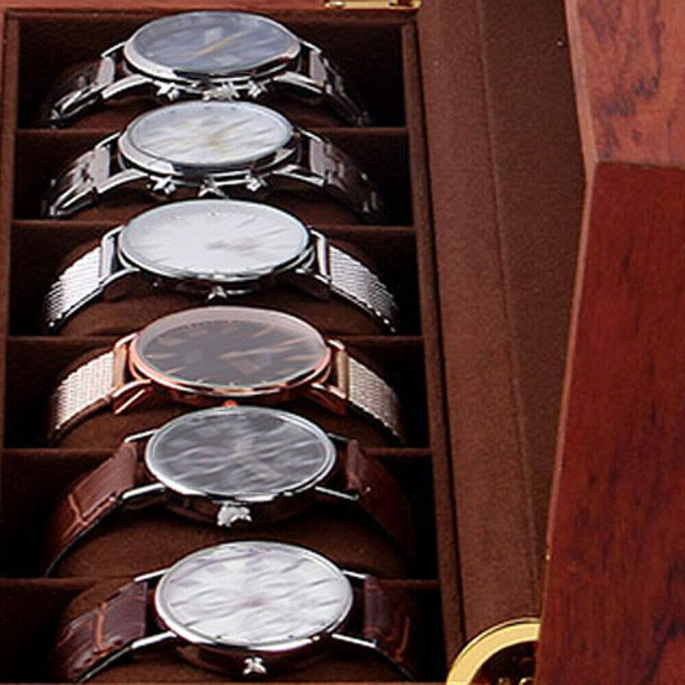 LOYALHEARTDY 6-Slot Wooden Watch Display Case with Glass Lid - Jewelry & Watch Storage Organizer Box for Men & Women - Perfect for Watch Collectors, Gift Giving & Dresser Display