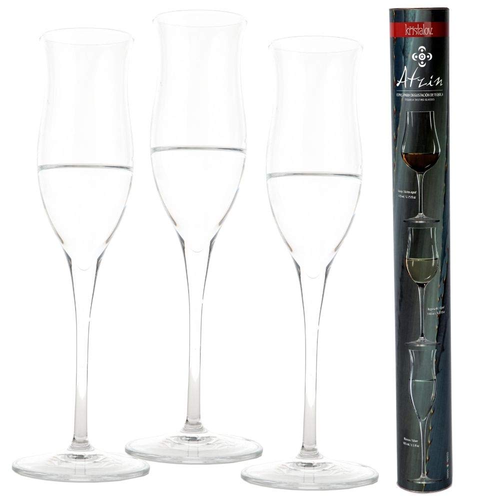 Premium Atzin Tequila Sipping Glass Set - 3 Elegant White & Silver Tequila Tasting Glasses - Dishwasher Safe Crystal Clear Glasses - Perfect for Tequila Tasting Parties, Home Bars & Luxury Gifts
