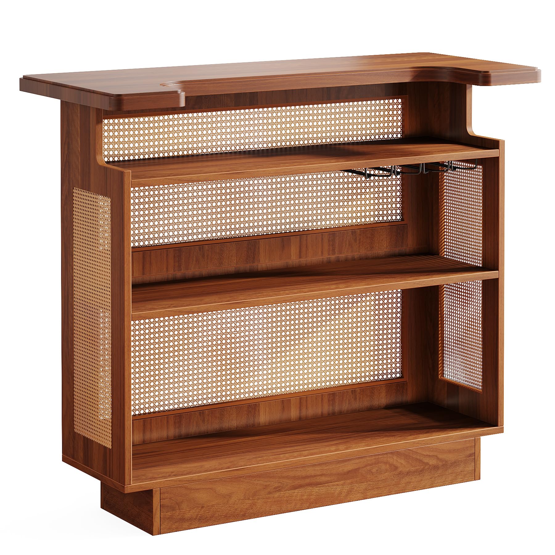 Tribesigns 4-Tier Home Bar Cabinet with Wine Racks & Glass Holder - Rustic Farmhouse Mini Bar Table for Kitchen, Living Room, or Pub - Perfect for Entertaining & Storing Liquor Bottles - Caramel Brown