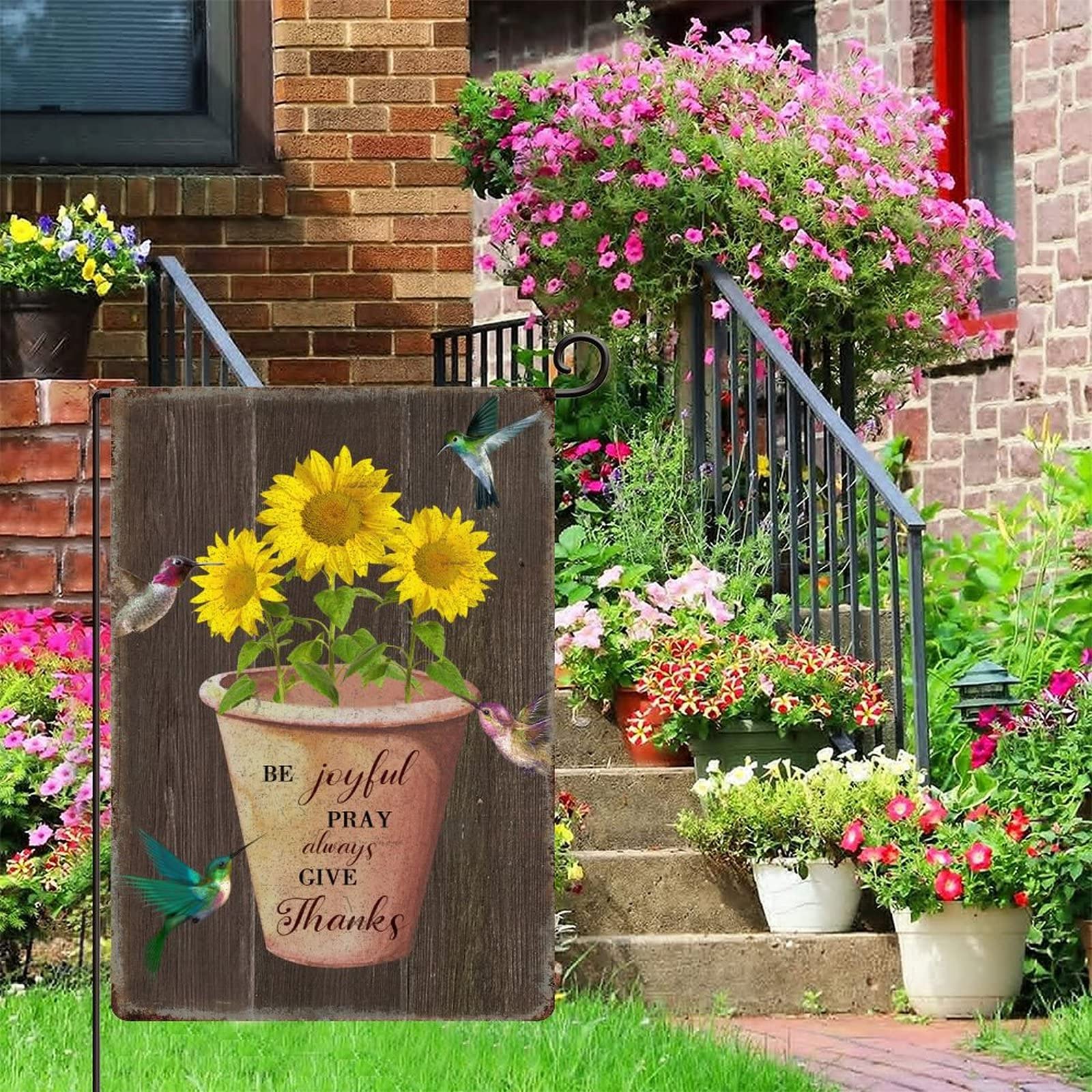 Premium Double-Sided Welcome Garden Flag - Be Joyful Pray Always Give Thanks Rustic Yard Banner for Farmhouse, Halloween & Summer Decor - 28x40 Inch Outdoor House Flag for Porch, Lawn & Garden Decoration