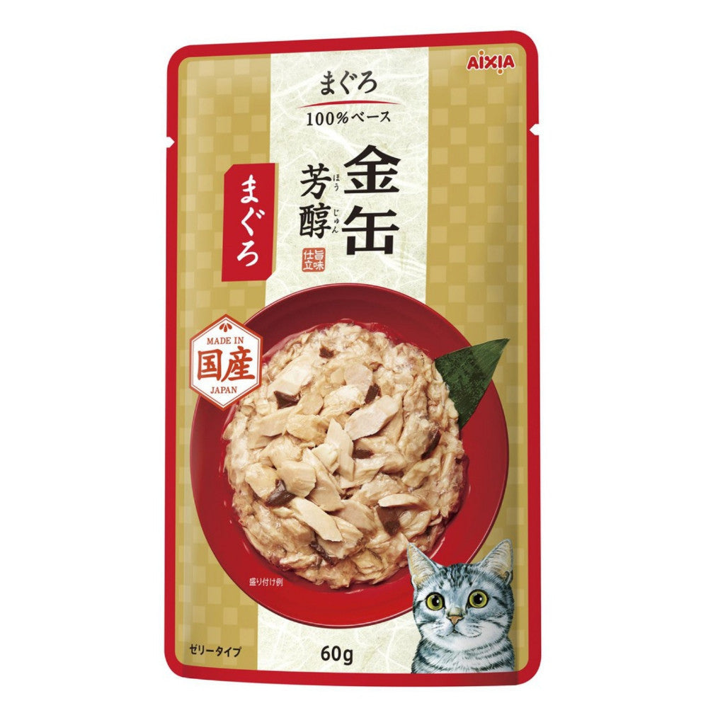 12-Pack Aixia Kin Can Rich Pouch Cat Food 60g - Tuna & Chicken with Skipjack Tuna Sauce - Premium Wet Cat Food for Adult & Senior Cats (15+ Years) - Perfect for Mealtime, Travel & Treats