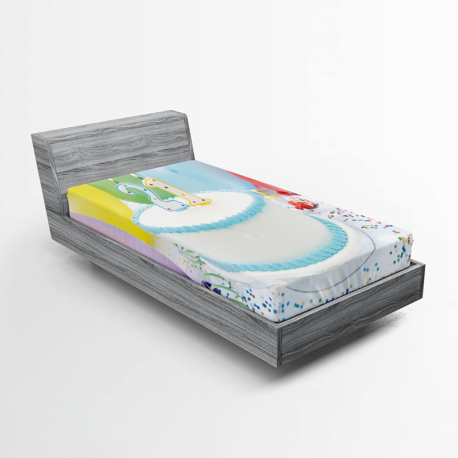 Ambesonne 21st Birthday Fitted Sheet - USA Legal Age 21 Party Cake & Balloons Print - Deep Pocket Elastic Twin XL Bed Cover - White & Pale Blue - Perfect for College Dorms, Birthday Decor & Themed Parties