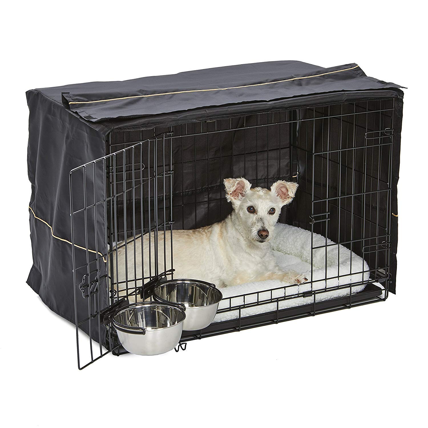 MidWest Homes for Pets iCrate 30-Inch Dog Crate Starter Kit for Medium Dogs (26-40 lbs) - Includes Crate, Pet Bed, 2 Bowls & Cover | Portable Kennel for Travel, Training & Home Use