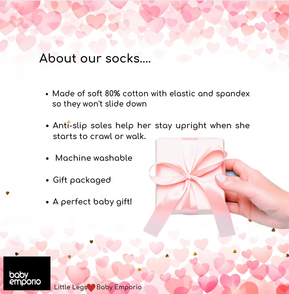Baby Girls Mary Jane Socks with Non-Slip Soles - 1/2 Pairs for Play & School