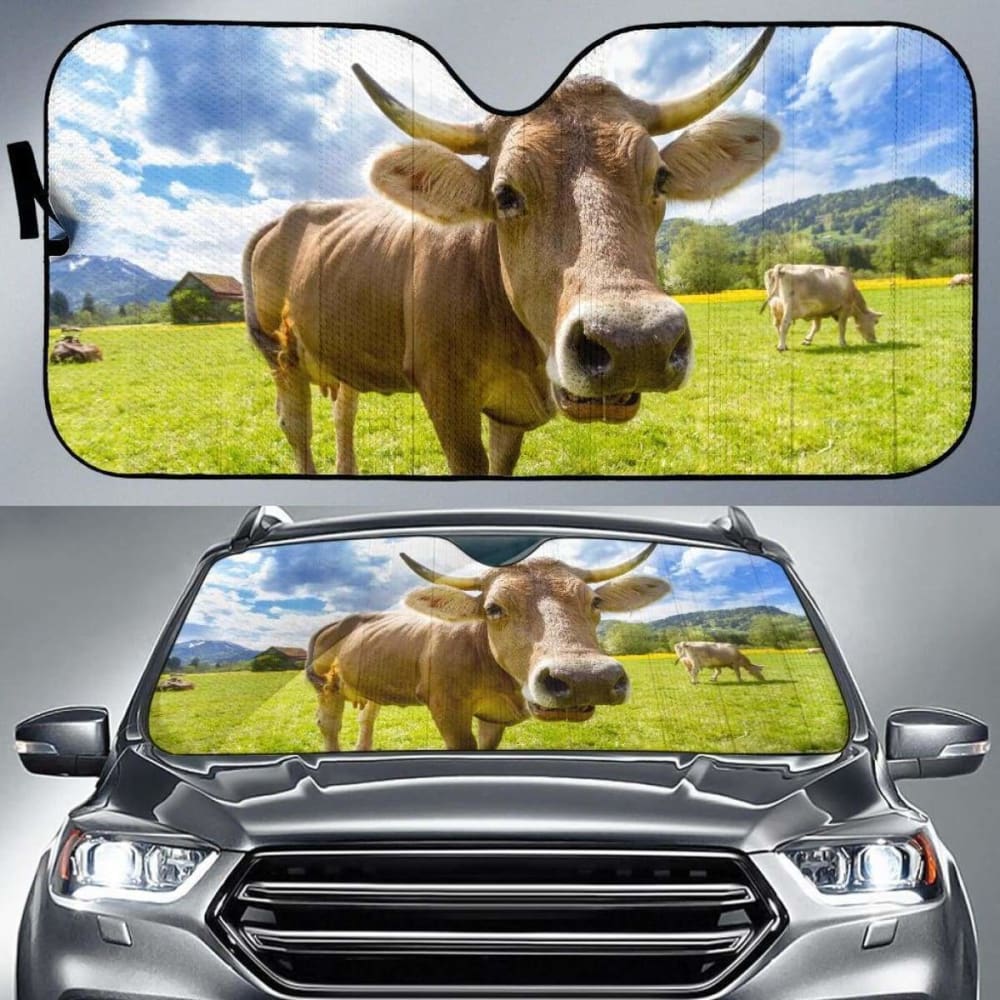 Car Sun Shade for Windshield - Universal Fit, UV Protection & Heat Reduction (Model: Cow 02 172609) | Perfect for Summer Parking, Road Trips & Vehicle Protection