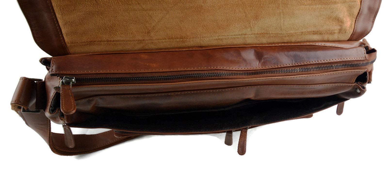 Genuine Italian Leather XXL Shoulder Messenger Bag for iPad & Laptop - Brown Crossbody Satchel for Women & Men - Business Executive Bag, Work, Travel & Daily Commute