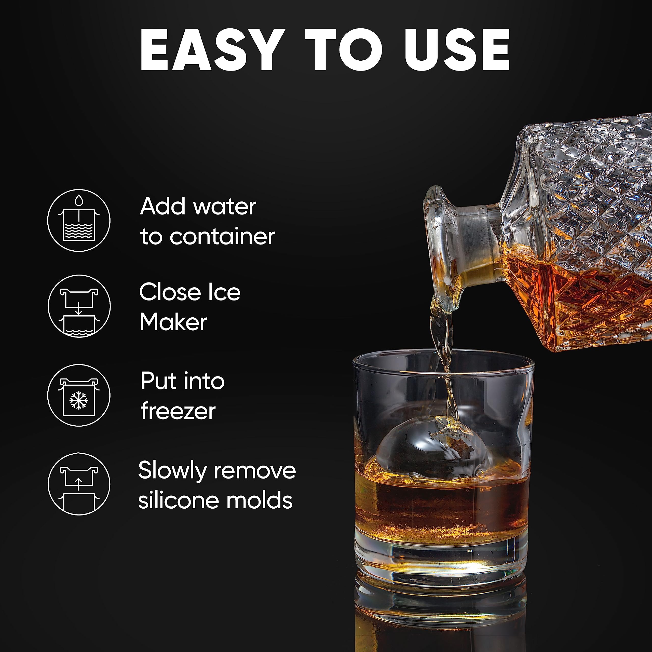 Berlinzo Premium Clear Ice Ball Maker Mold - 2.4 Inch Large Crystal Clear Ice Spheres for Whiskey, Bourbon & Cocktails - Easy Release Ice Sphere Tray - Perfect for Home Bars, Parties & Gifts (Storage Bag Sold Separately)