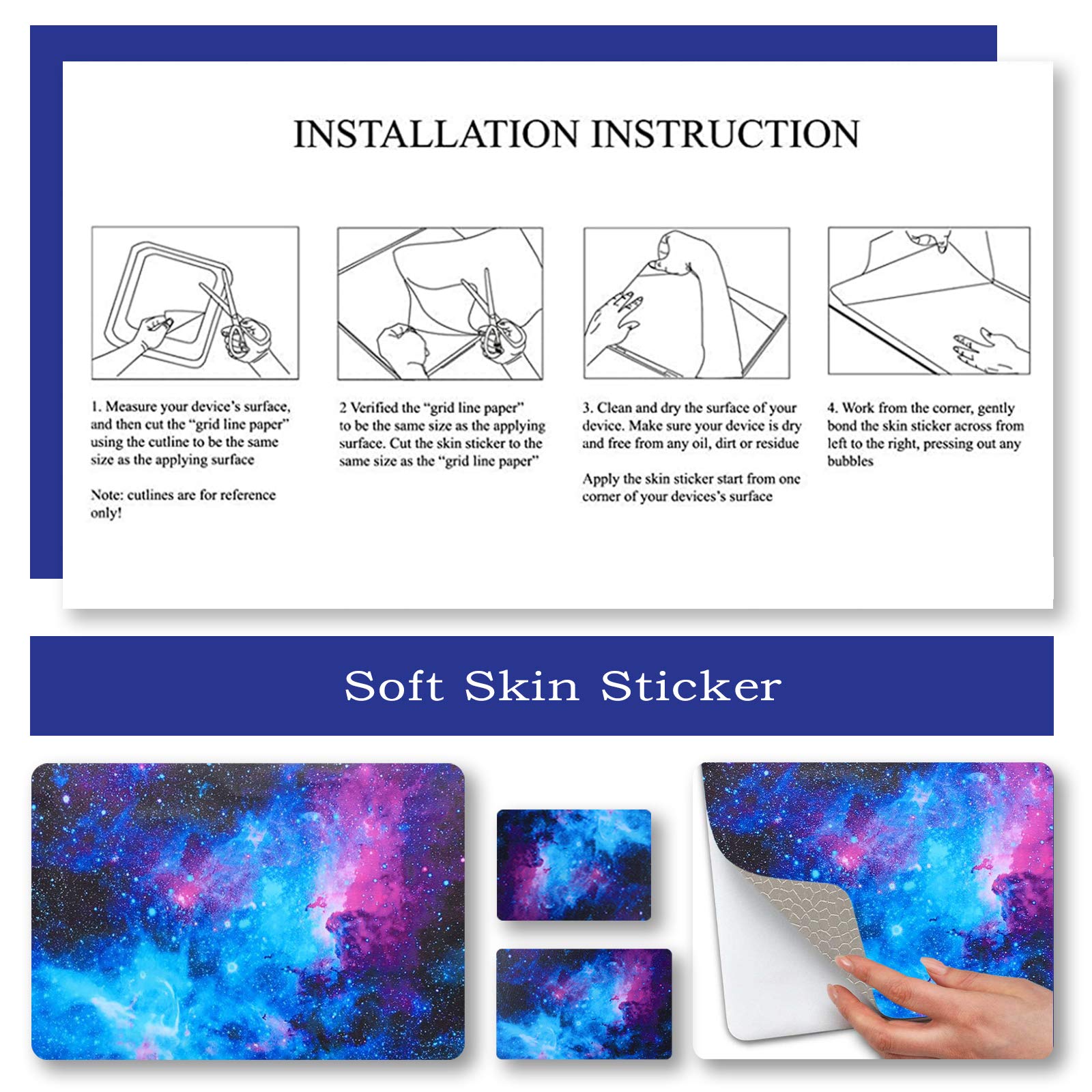 12-15.6 Inch Laptop Skin Sticker Decal - Waterproof Removable Vinyl Cover Protector for Notebook PC (Includes 2 Wrist Pad Skins) | Nebula Galaxy Design | Perfect for Office, School & Travel Use