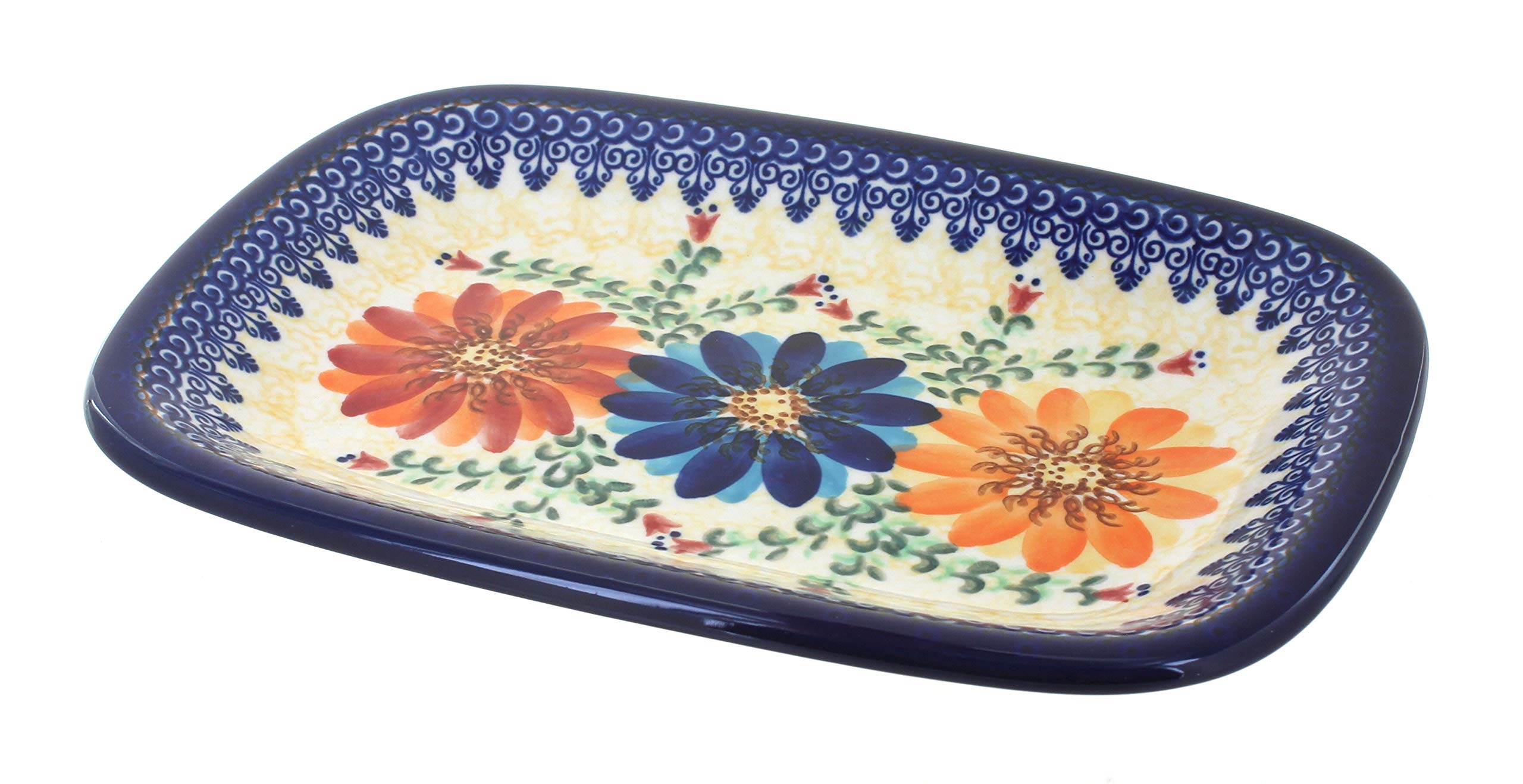 Blue Rose Polish Pottery Autumn Burst Small Rectangular Serving Platter - Handcrafted Ceramic Appetizer Plate for Cheese, Desserts & Entertaining - Perfect for Thanksgiving, Christmas & Holiday Gatherings