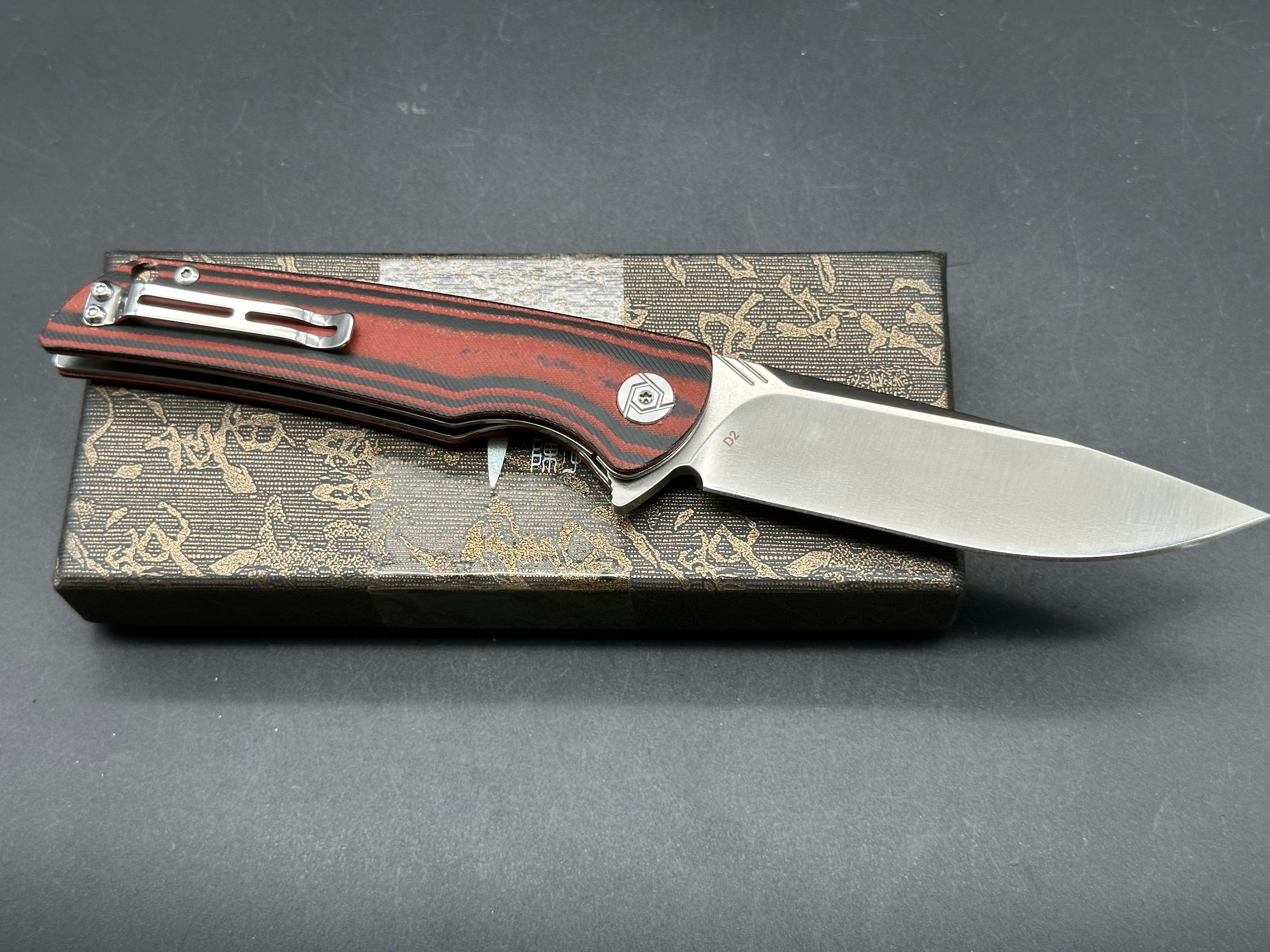 CH KNIVES CH3510 Folding Pocket Knife - D2 Steel Blade, Black/Red Micarta Handle - EDC, Camping, Hiking & Outdoor Survival Tool