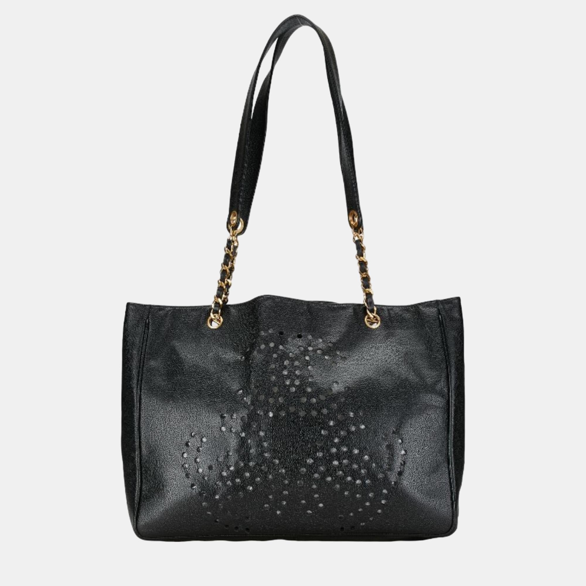 Luxury Black Caviar Leather Triple CC Chain Tote Bag for Women - Designer Handbag with Gold-Tone Hardware, Spacious & Stylish - Perfect for Work, Travel, and Evening Events