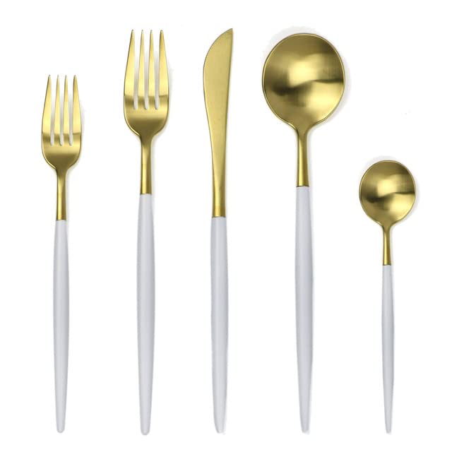 Premium 30-Piece Stainless Steel Flatware Set - Rainbow Silverware Cutlery with Knives, Forks & Spoons - Elegant White Gold Korean-Style Dinnerware for Home, Restaurant & Party Use