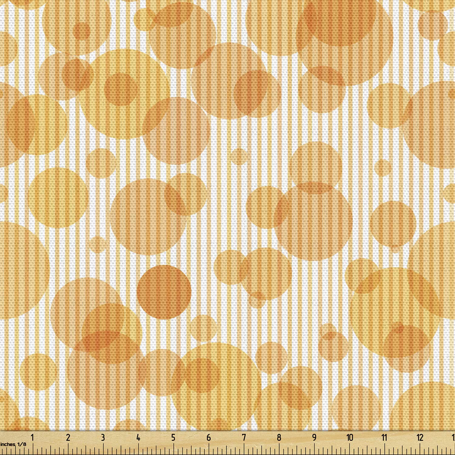 Ambesonne Abstract Fabric by The Yard - Vertical Stripes & Geometric Bubble Motifs for Upholstery, Curtains & Home Decor | 10 Yards Pale Orange & White | Perfect for Living Room, Bedroom & DIY Craft Projects