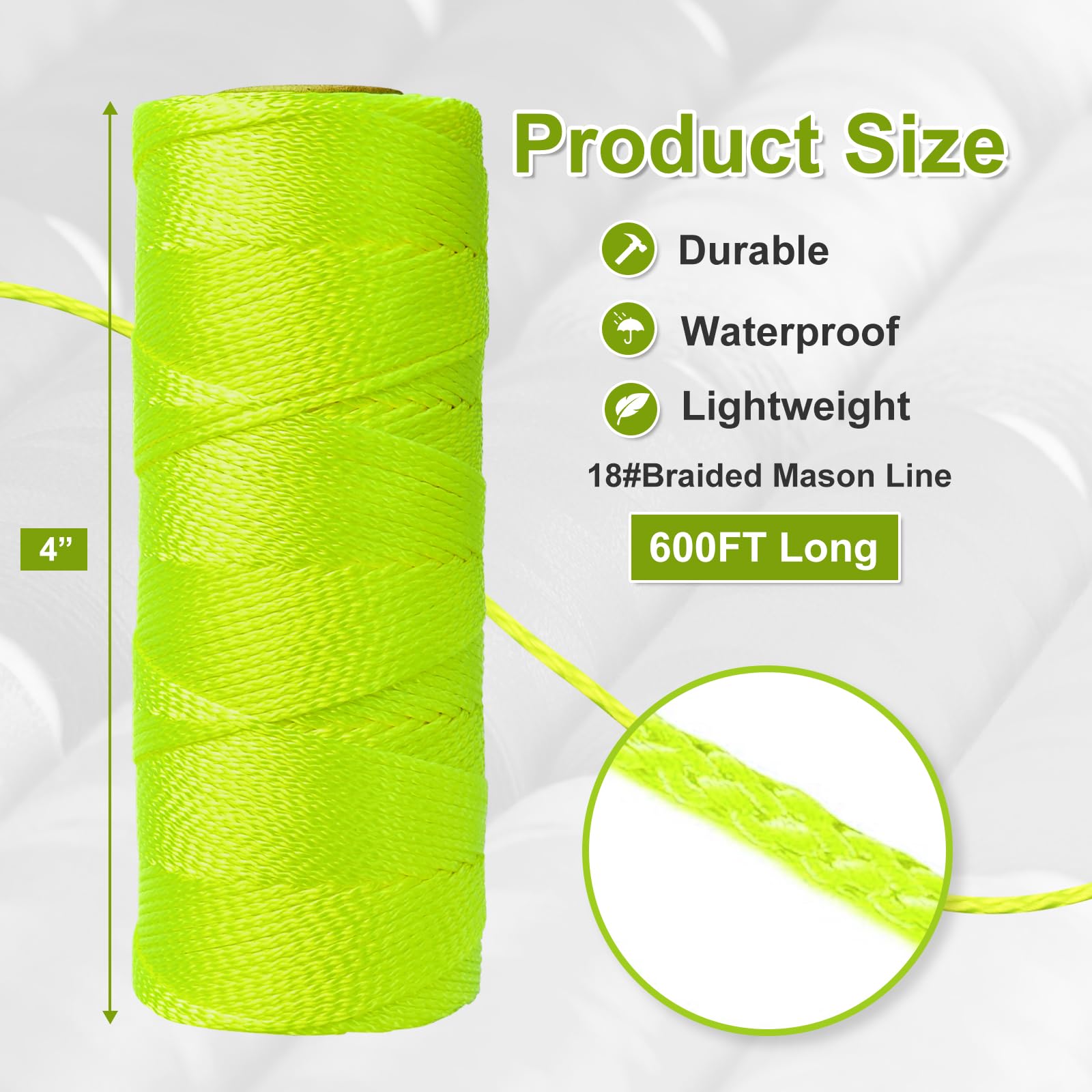 **600 Ft Nylon Mason Line String - 18 Braided Yellow Twine for Gardening, Masonry & Construction | Durable Outdoor Use for Landscaping, Fencing & DIY Projects**