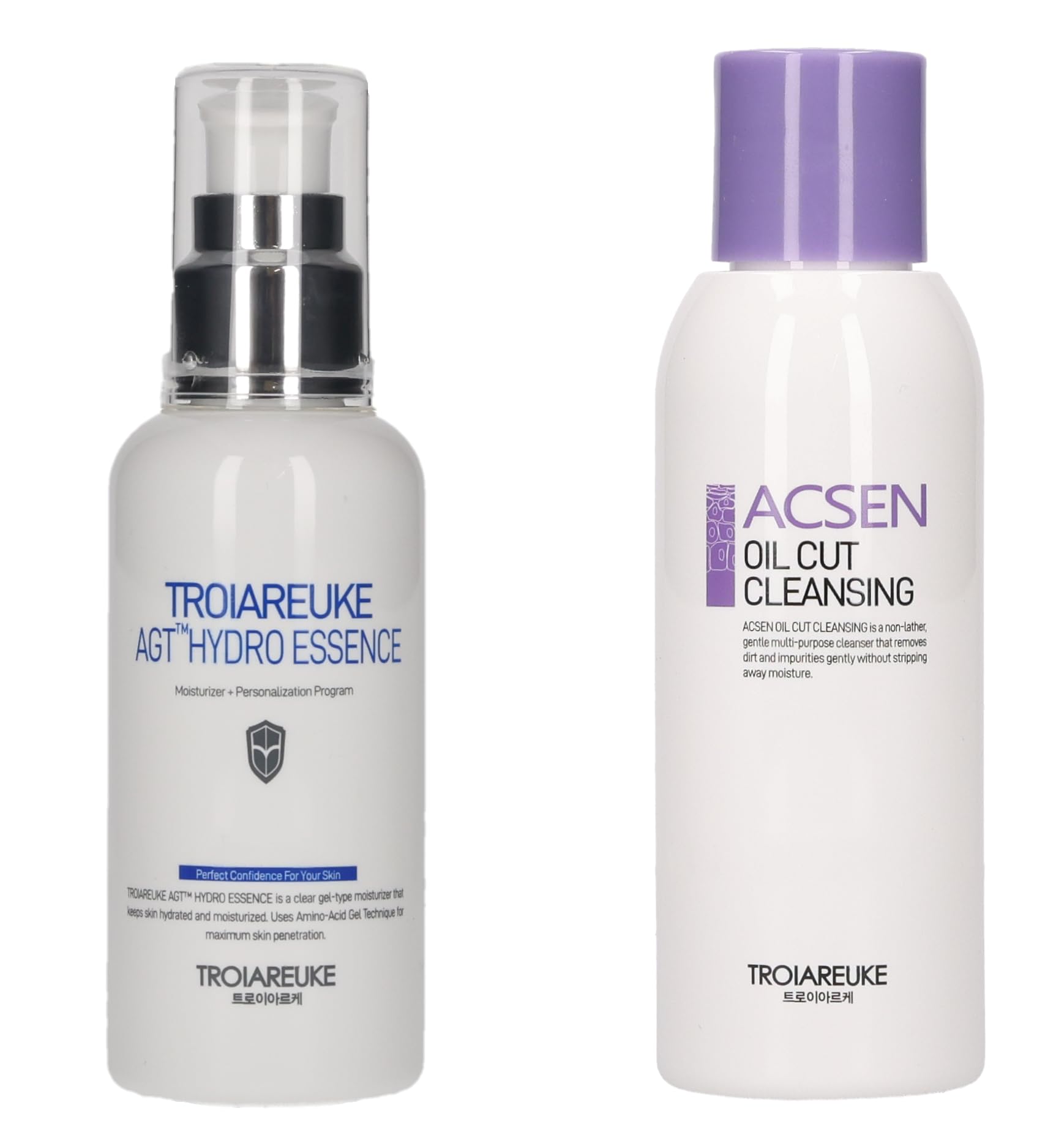 TROIAREUKE AGT Hydro Essence & ACSEN Oil Cut Cleansing Duo - Korean Skincare for Deep Cleansing & Hydration | Perfect for Double Cleansing Routine & Acne-Prone Skin