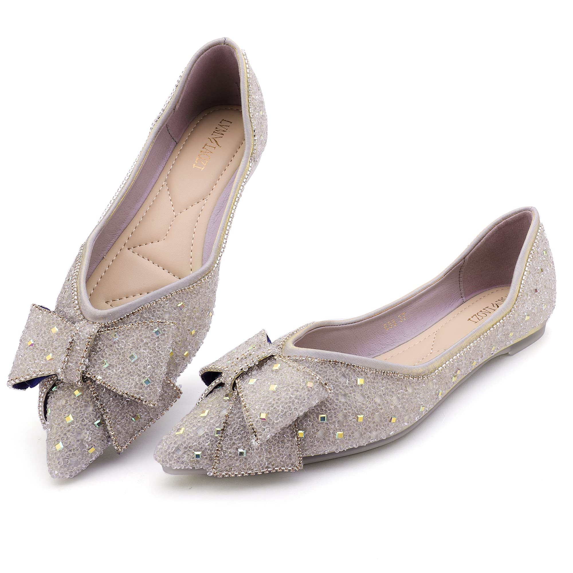 Sparkly Rhinestone Pointed-Toe Flats for Women - Elegant Glitter Flower Wedding Shoes - Comfortable Dress Flats for Bridesmaids, Prom & Evening Events