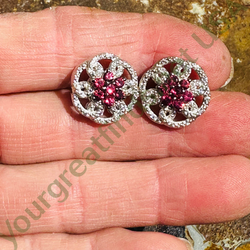 Sterling Silver Pink Topaz & Diamond Stud Earrings for Women – Dainty Pierced Post Earrings for Everyday Wear, Gift & Special Occasions
