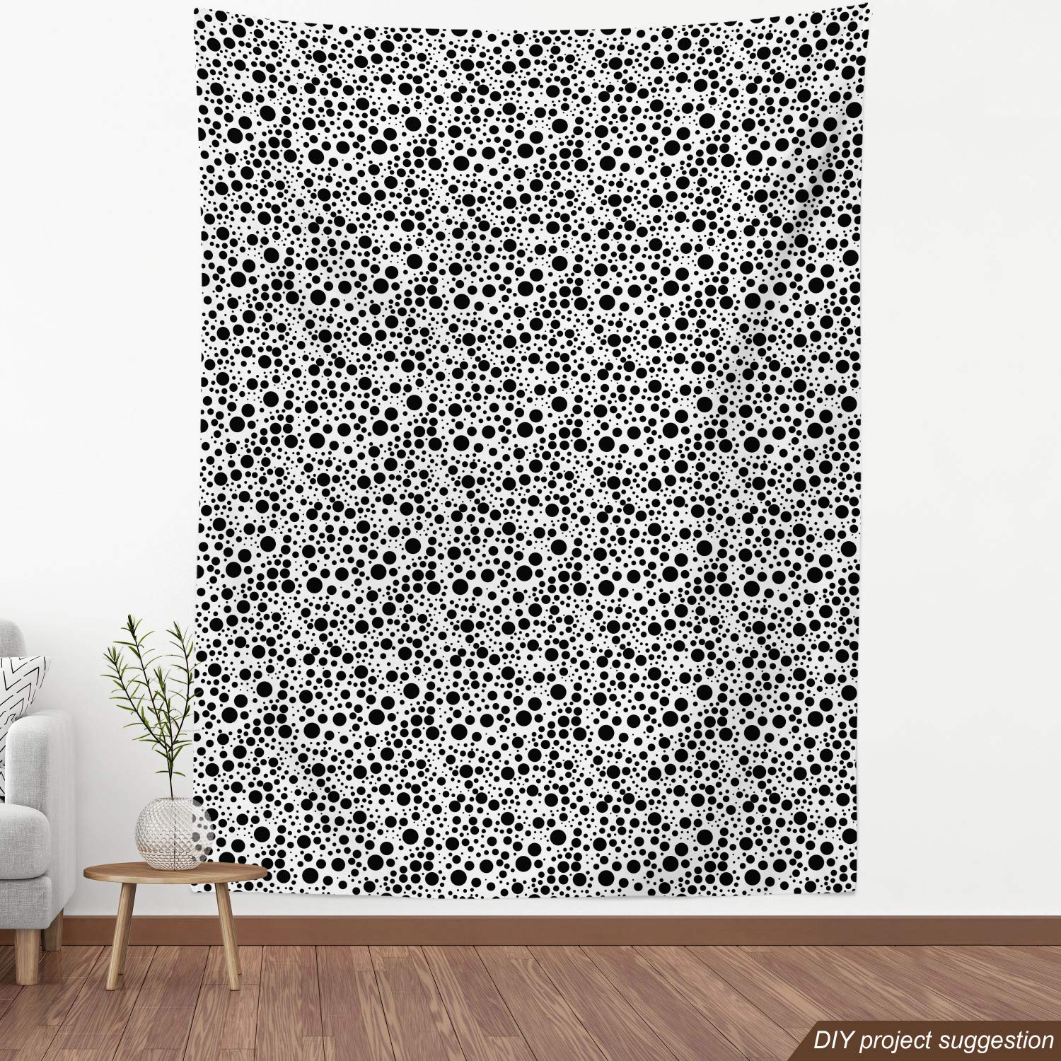 Ambesonne Black and White Polka Dot Fabric by The Yard - Small & Large Dots Upholstery Material for Sofa, Curtains, Pillows - Decorative Home Decor Fabric for DIY Projects & Crafting (Black/White)