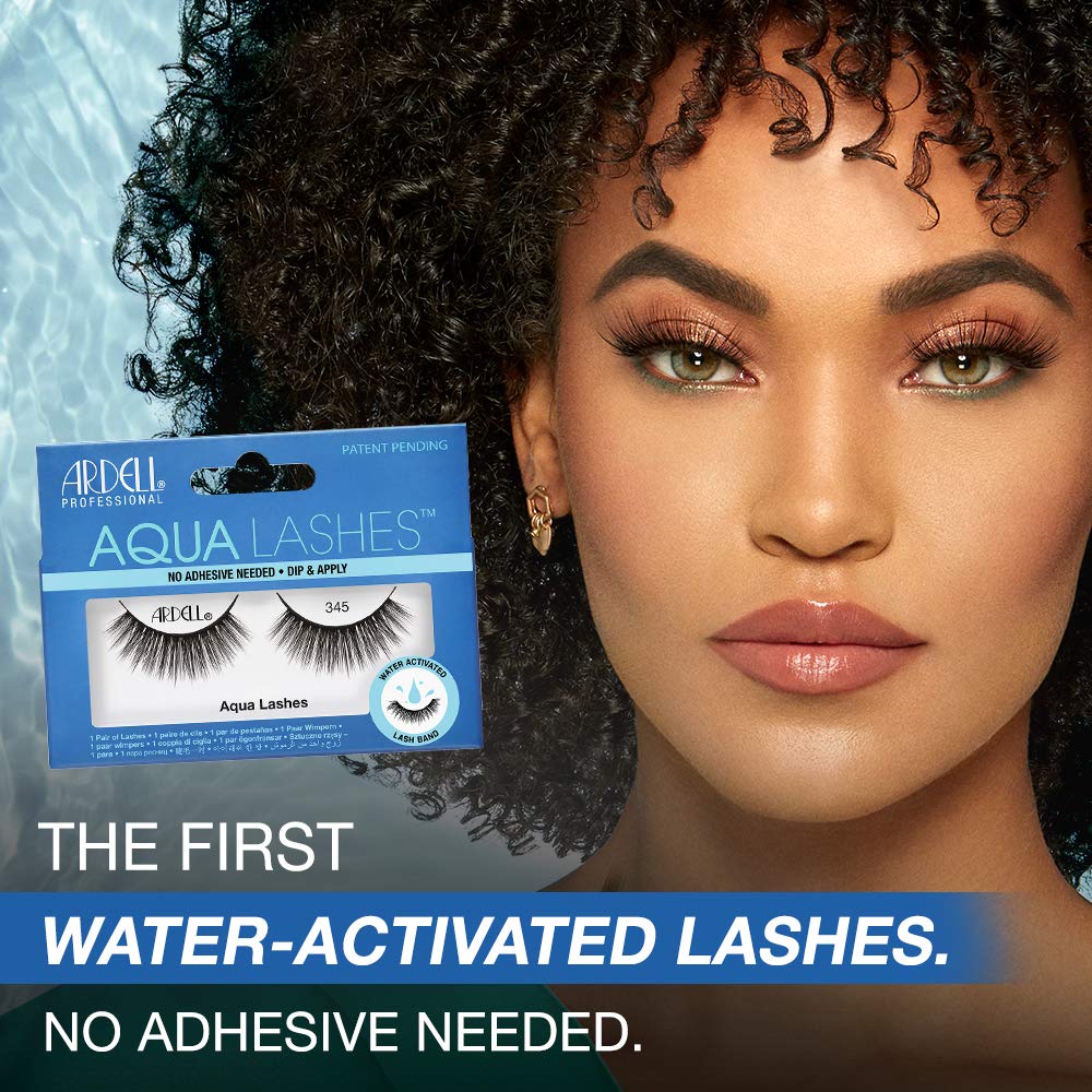 Ardell Aqua False Strip Lashes 345 - Water Activated Fake Eyelashes for Natural Look, No Lash Glue Needed, 4 Pack - Perfect for Daily Wear, Special Occasions & Makeup Enhancement