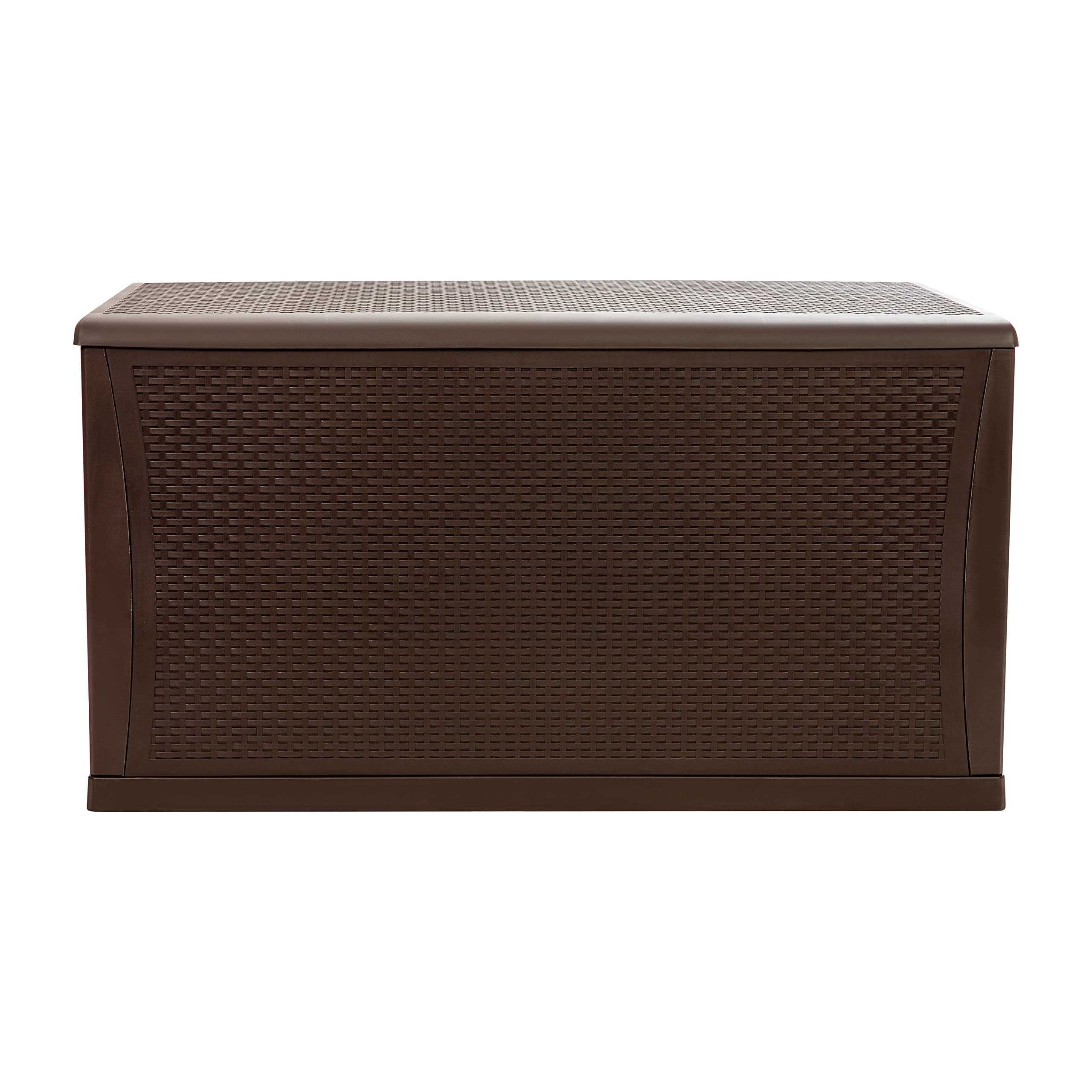 EMMA + OLIVER 120 Gallon Brown Plastic Deck Box - Outdoor Patio Storage Container for Cushions, Pool Toys & Garden Tools | Weatherproof Deck Organization Solution for Backyard, Porch & Poolside