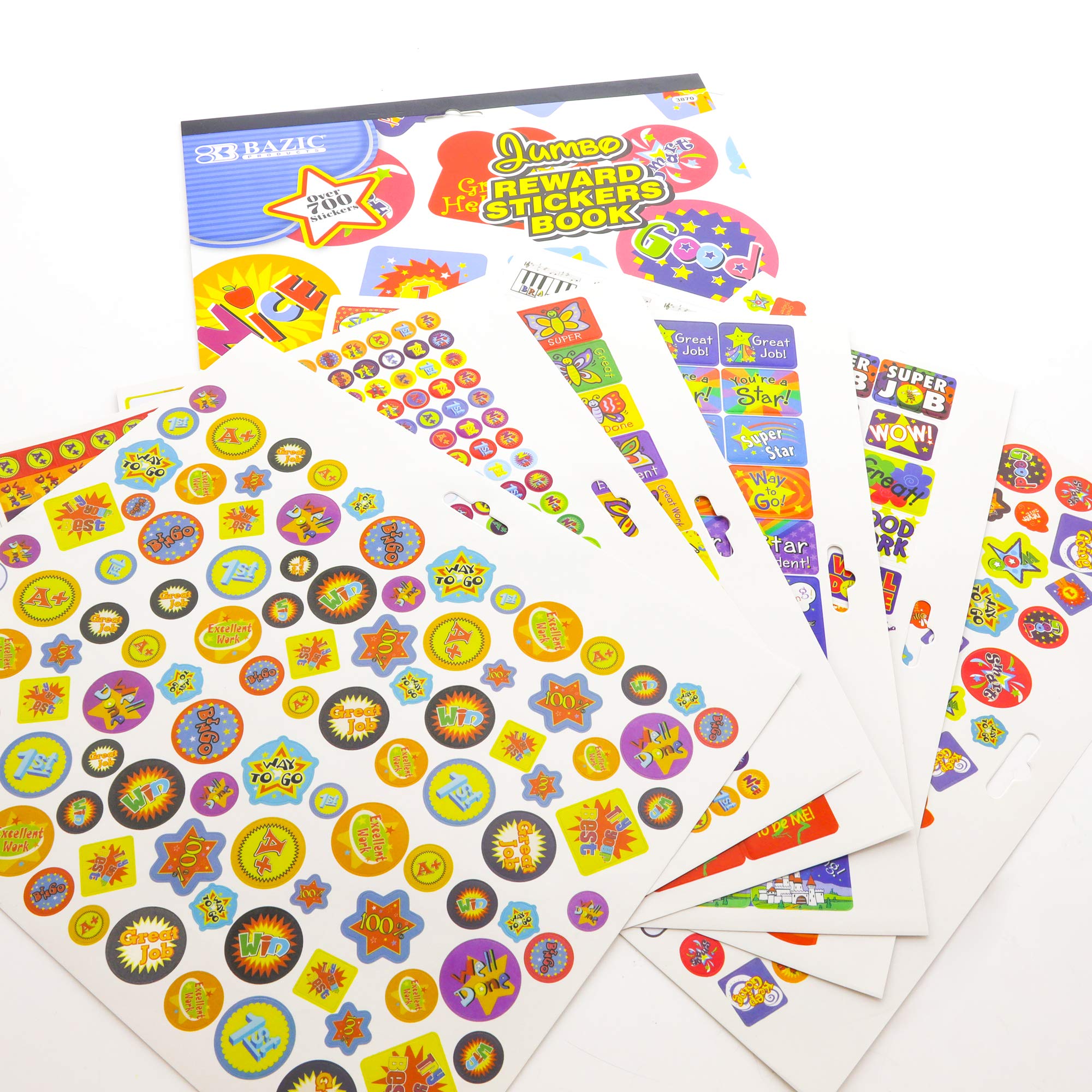 BAZIC Jumbo Reward Sticker Book with 700+ Motivational Stickers - Positive Words for Kids, Boys, Girls & Teachers - 24-Pack Classroom Supplies for Behavior Incentives, Homeschooling & Student Rewards
