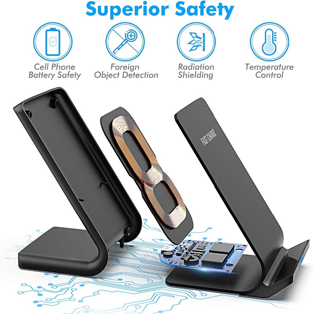 20W Fast Wireless Charging Stand - Qi-Certified for iPhone 16/15/14/13/12/11/X, Samsung Galaxy S24/S23/S22/S21, Note 20/10/9, Pixel & More | Multi-Device Charging Station for Home, Office & Nightstand Use